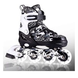 Youth Inline Skates with Illuminating Wheels - Black and White KIDS 3-6 US